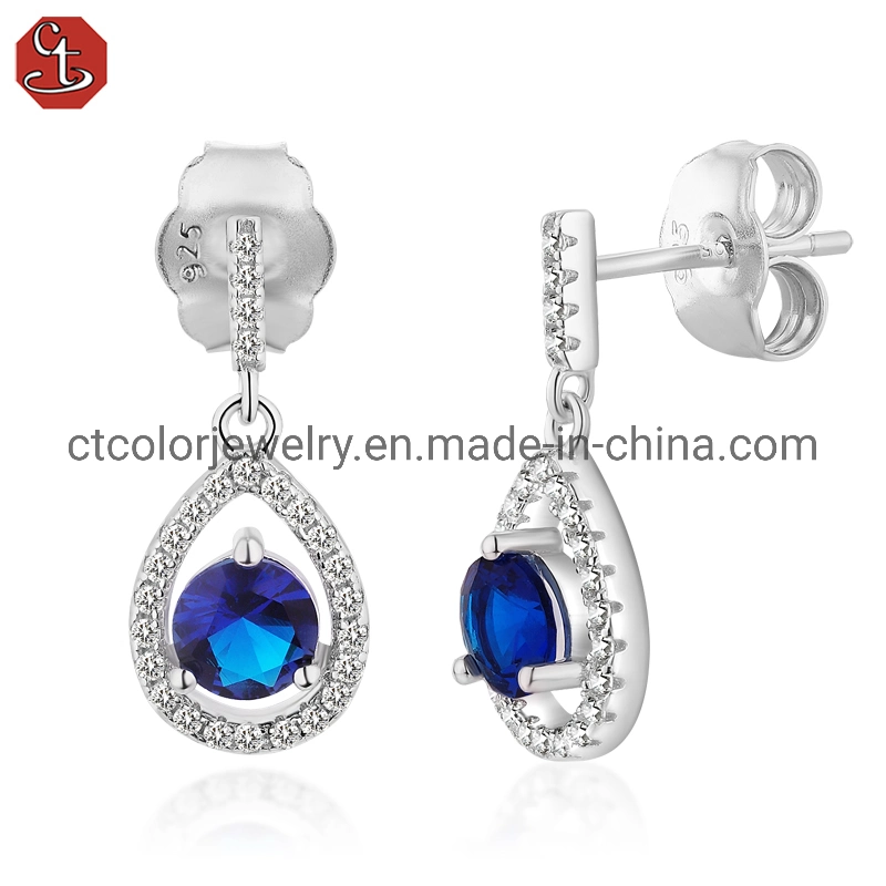 Luxury Women′s Jewelry synthetic sapphire Stone silver Earrings fashion jewellery