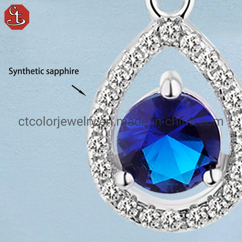 Luxury Women′s Jewelry synthetic sapphire Stone silver Earrings fashion jewellery