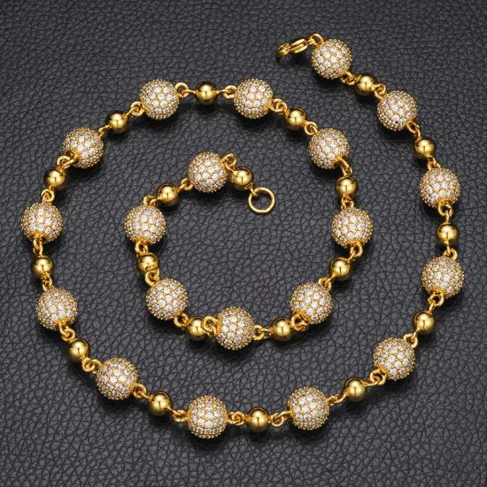 Neue Designkette 10 mm Iced Out Perlenkette Halskette 18 Karat vergoldetes Messing Aaaaa CZ Diamant Großhandel Modeschmuck